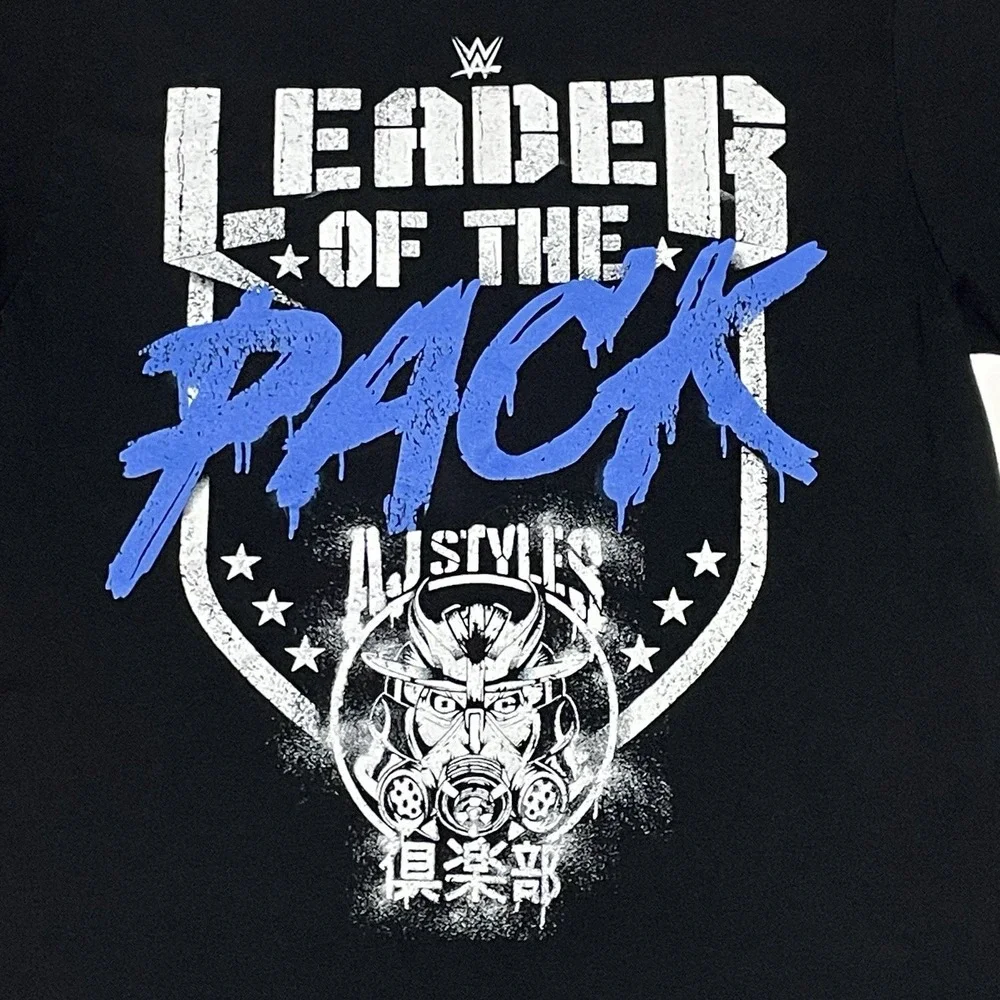 WWE Authentic T-shirt AJ‎ Styles Black Men's Medium DOUBLE SIDED Logo